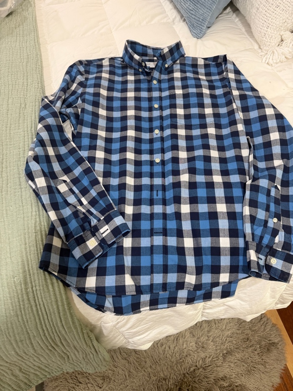 GAP Blue and White Plaid Button-Down Shirt